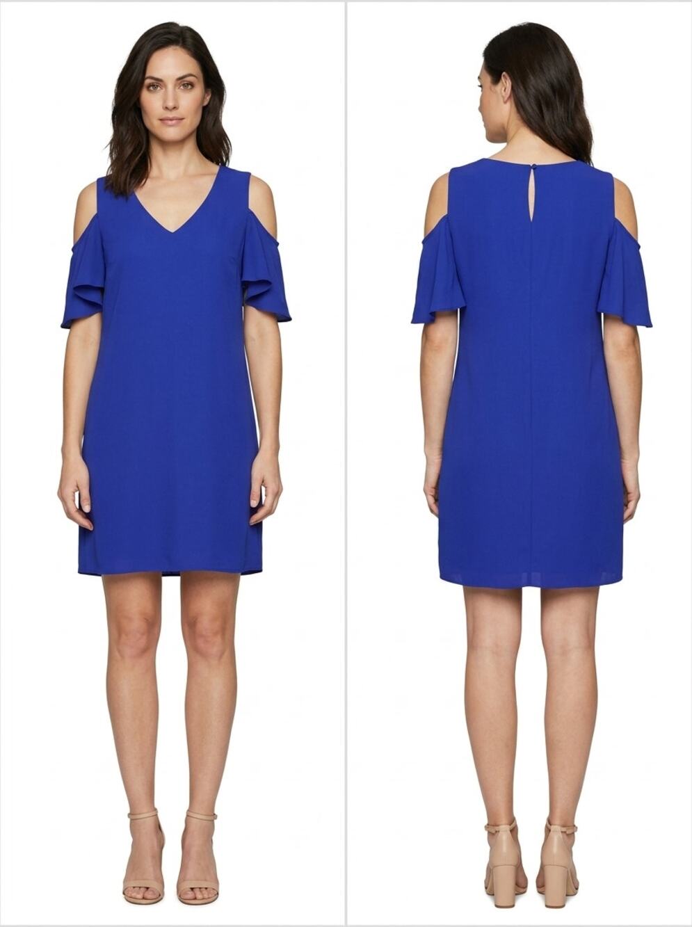 Bcbgmaxazria Royal Cold Shoulder Ruffle Sleeve Shift Dress Women Size 6